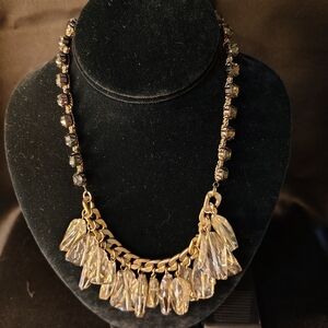 VINTAGE Elegant  Natasha Engraved Gold , Crystal Stones & Black Crystal Necklace